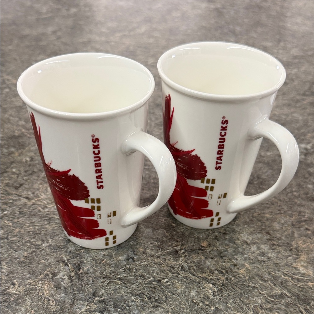 Starbucks Abstract Design Red White & Gold Tall Coffee Cups Mugs 12 oz 154 ml